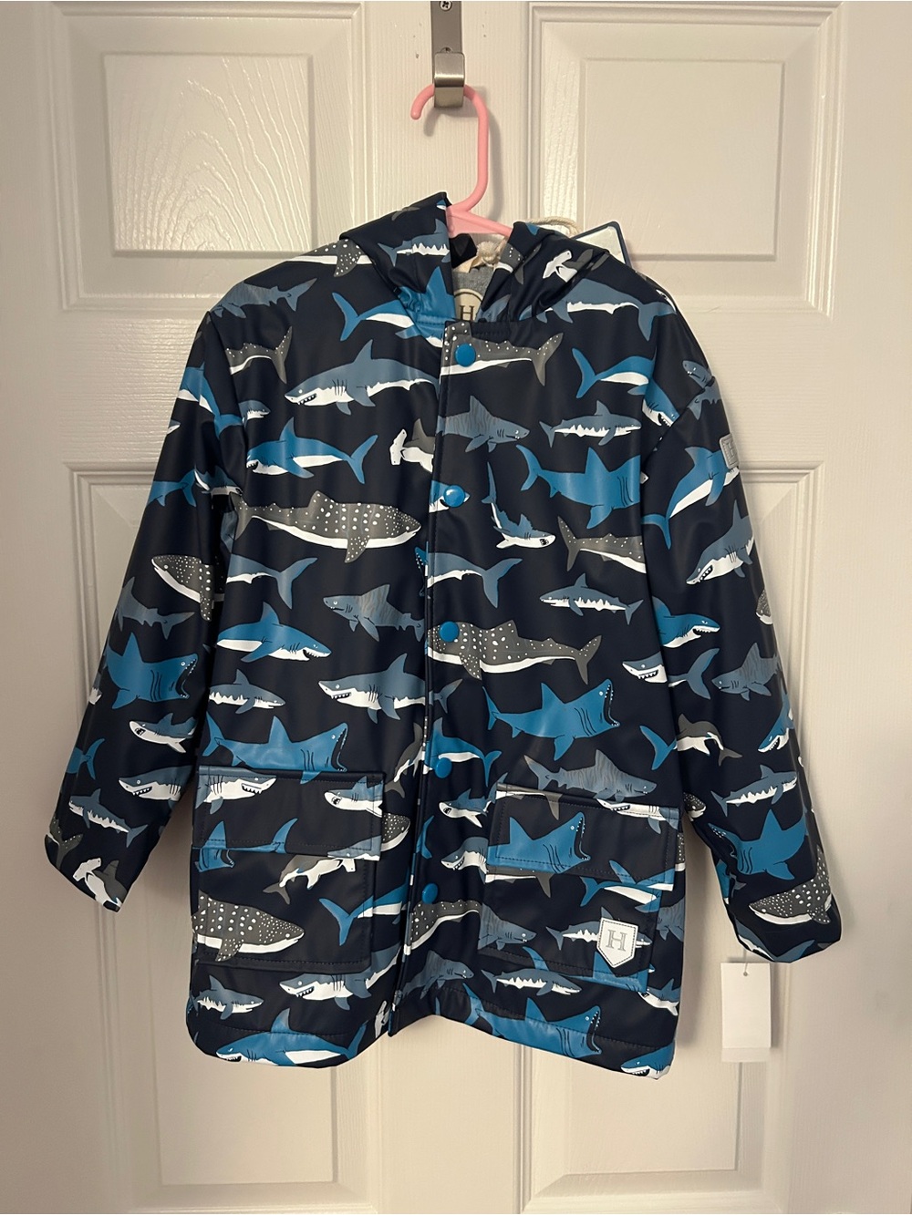 Hatley Navy Shark Print Raincoat with Blue Accents